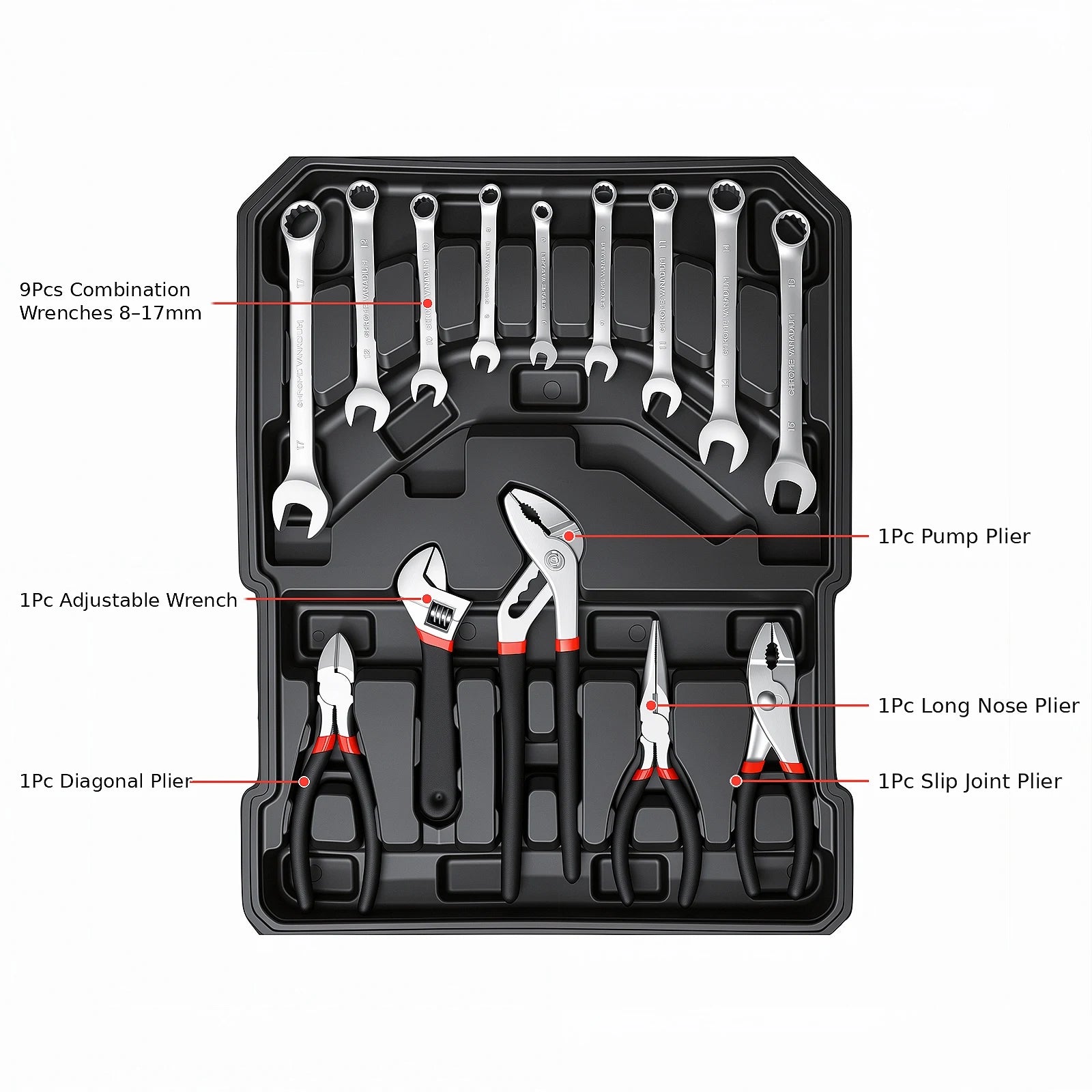 Professional Rolling Toolbox with Wheels Complete Mechanic Tool Set Heavy Duty Socket Wrench Kit Automotive Repair Hand Tools Portable Storage Case for Car Motorcycle Bicycle Home Garage Workshop Maintenance Equipment DIY