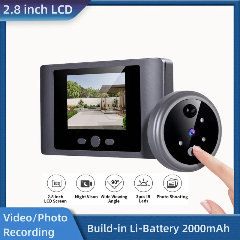 Wireless Home Security Peephole Video Doorbell 720P Digital Door Eye Camera Battery PIR Support Video & Photo Record