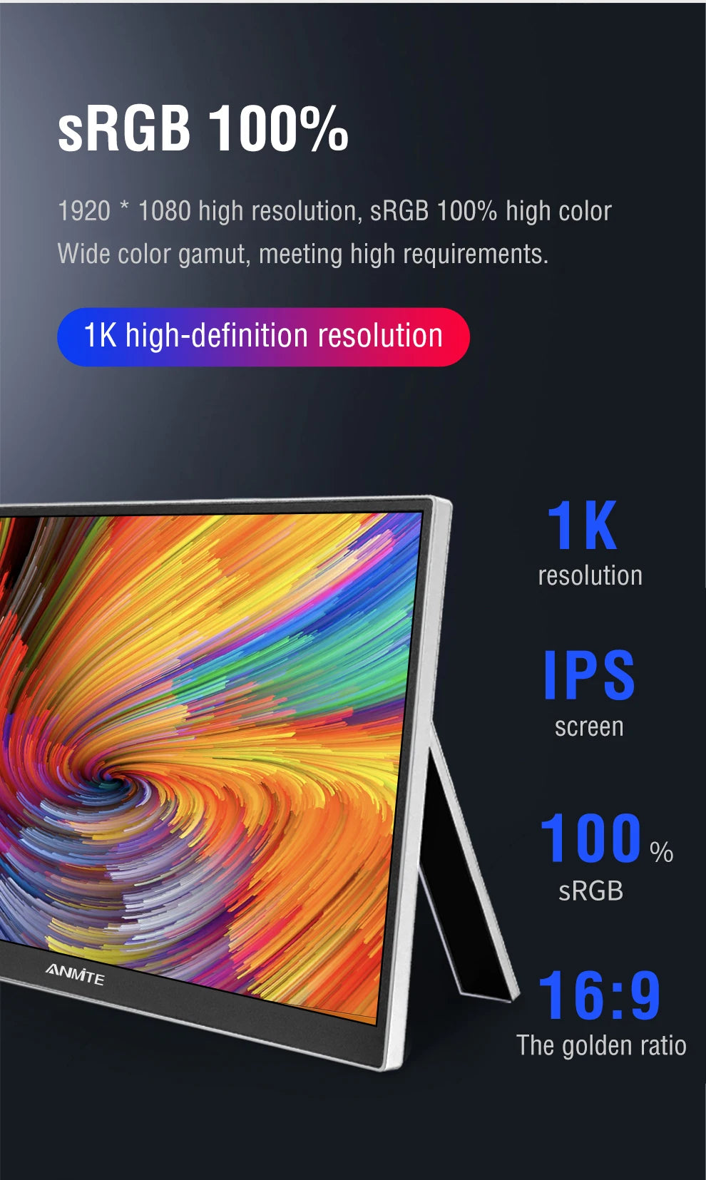 11.6/14/16/18.5 Inch Wireless Projection Monitor Automatic rotation Portable Display for Laptop, Mac and Phone WiFi Projection
