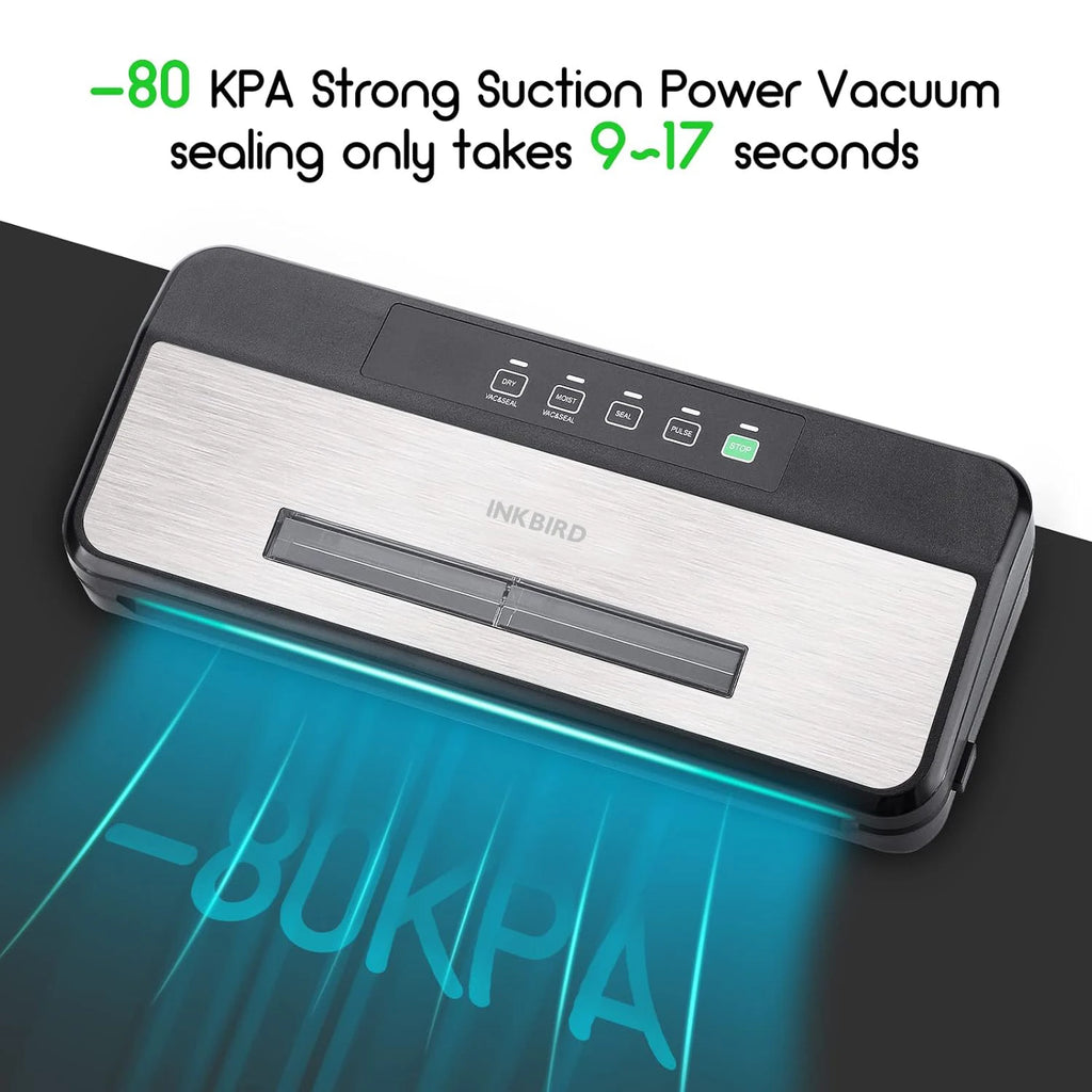 INKBIRD 3rd Vacuum Sealer with Starter Kit -80KPA Strong Suction Kitchen Household Food Vacuum Sealer Machine for Meat,Vegetable
