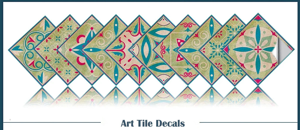 Neutral Boho Floral Tile Stickers Self Adhesive Glossy PVC Waterproof Decals Kitchen Bath Cabinet Backsplash Wall Home Deco