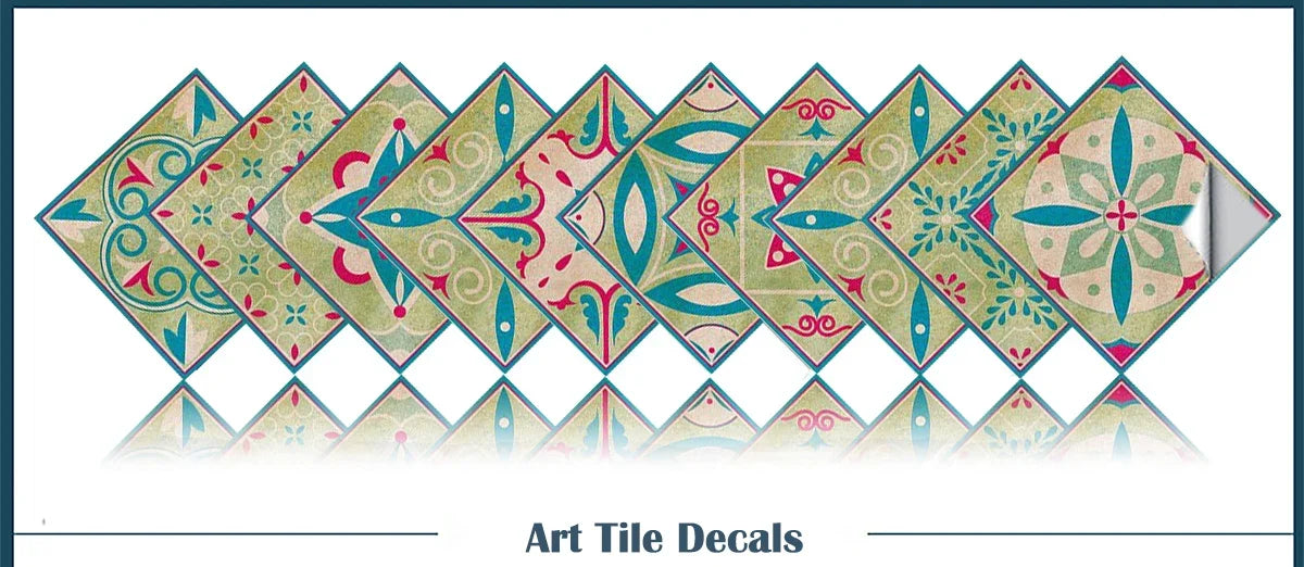 Neutral Boho Floral Tile Stickers Self Adhesive Glossy PVC Waterproof Decals Kitchen Bath Cabinet Backsplash Wall Home Deco