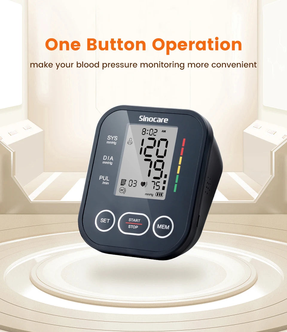 Sinocare Blood Pressure Monitor Digital Upper Arm Blood Pressure Measuring Device 22-42 Long Cuff Home Professional BP Machine