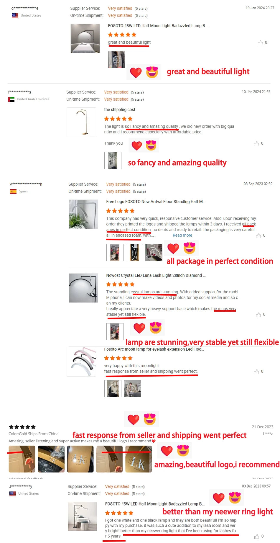 Half-moon LED floor lamp with adjustable stand for beauty and lash treatments.