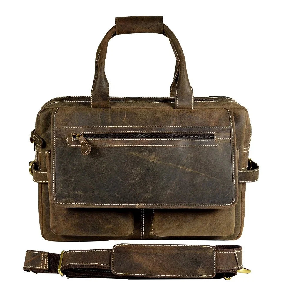 Handmade Luxury Travel 100% Genuine Leather Messenger Rustic Brown Briefcase Sling Office Business Shoulder Laptop Bag For Men's