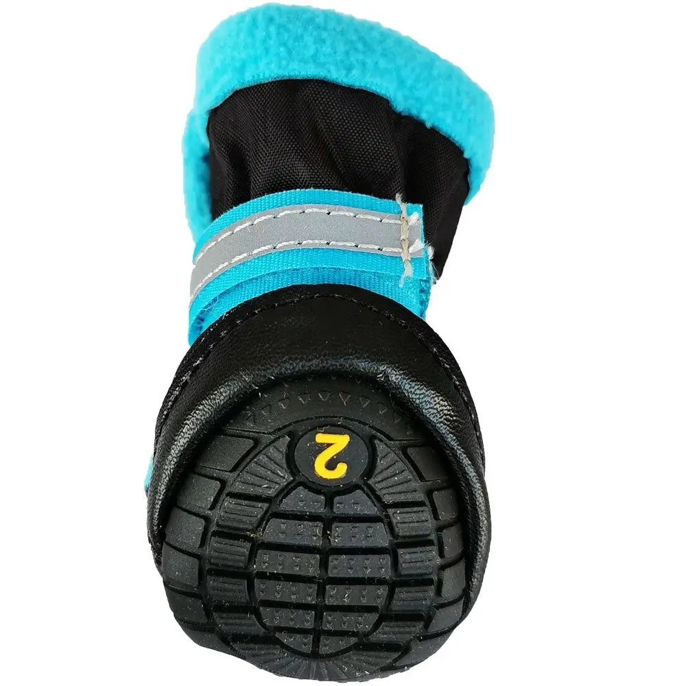 Blue reflective anti-slip dog shoes, size 2. Breathable, wear-resistant pet paw protectors for outdoor safety.
