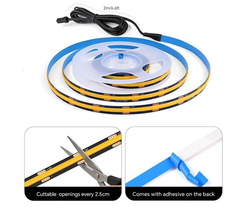 Touch Dimmer COB LED Strip Light, No Hole Install, Penetrate Wood/Glass Control, 12V Warm/Neutral White, for Acoustic Wall Panel