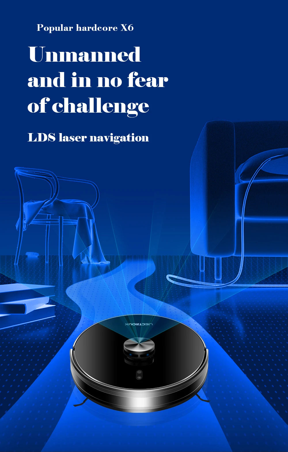 Tidesmit Liectroux LILIN X6 robot vacuum showing laser mapping feature for multi-floor home carpet cleaning