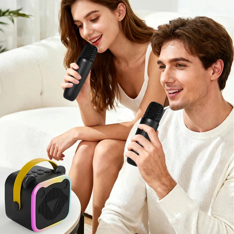 K10 Wireless Bluetooth Speaker With 2 Microphone RGB Light Outdoor Home Karaoke Voice Change Mini Speaker for Family Gifts
