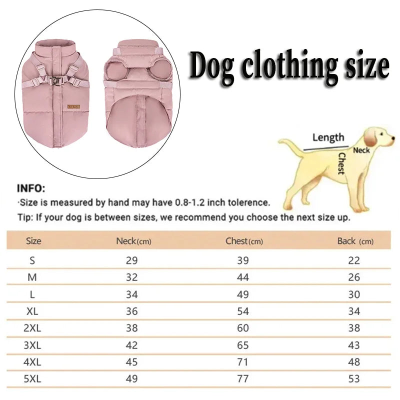 Pink thermal dog jacket with integrated harness, perfect for keeping small to medium pets warm in autumn and winter.