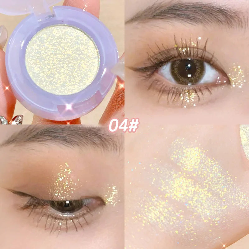 Tidesmit monochrome glitter eyeshadow and shimmering highlighter powder texture close-up for waterproof face makeup