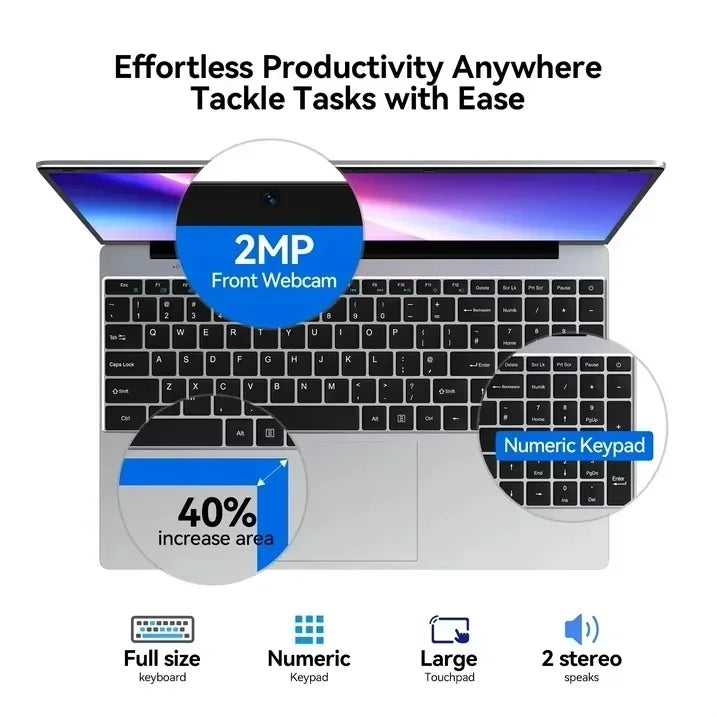 Sleek Original Radiant 15.6'' Laptop Intel N3700 FHD IPS 120Hz,32GB/2TB SSD,5000mAh & Backlit Keyboard