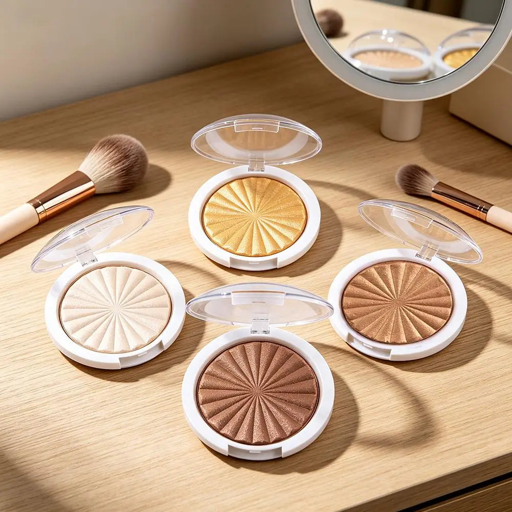 Tidesmit 3D pearlescent shimmer highlighter powder showing detailed monochrome baking powder texture and finish
