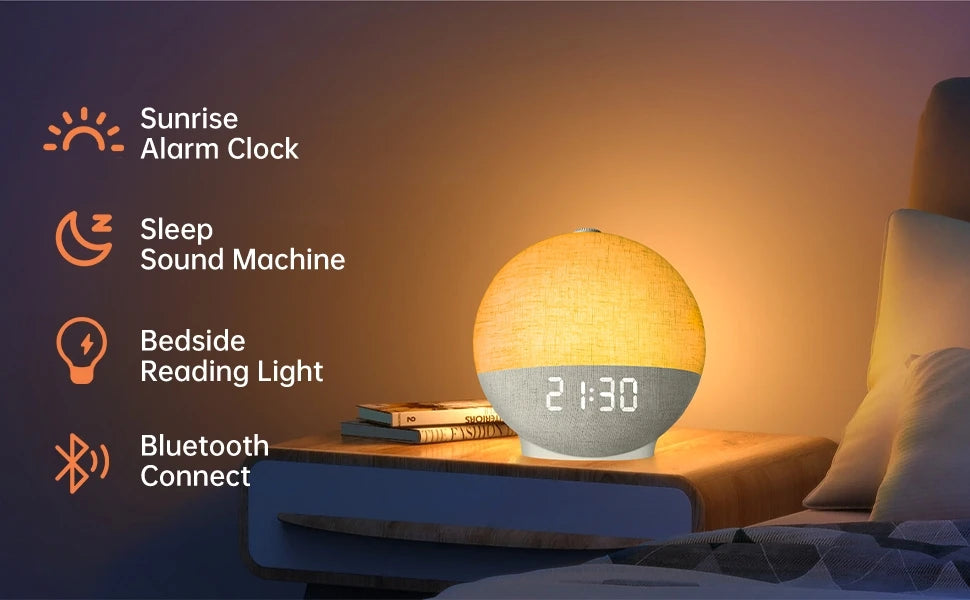 Wake Up Light Sunrise Alarm Clock White Noise Sound Machine Bluetooth Speaker Color Changing Night Lights for Bedroom Ideal Gift