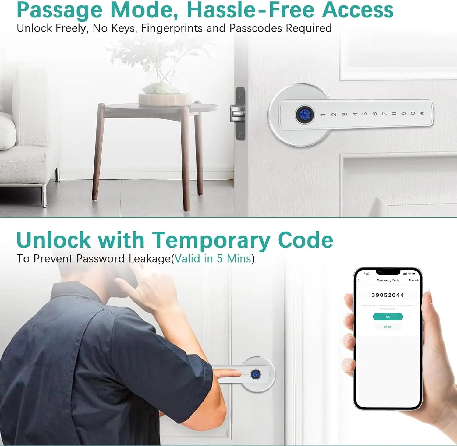 Bluetooth Fingerprint Door Handle Lock Tuya Smart Life App PIN RFID Card Mechanical Key for Home Apartment Office