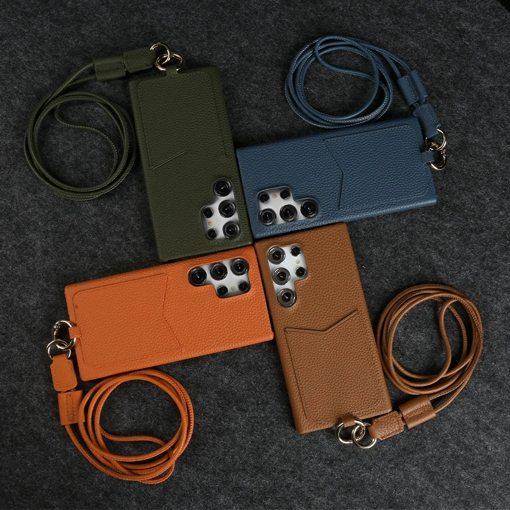 Genuine Leather Samsung Galaxy S24 Ultra Case with Adjustable Lanyard Tidesmit