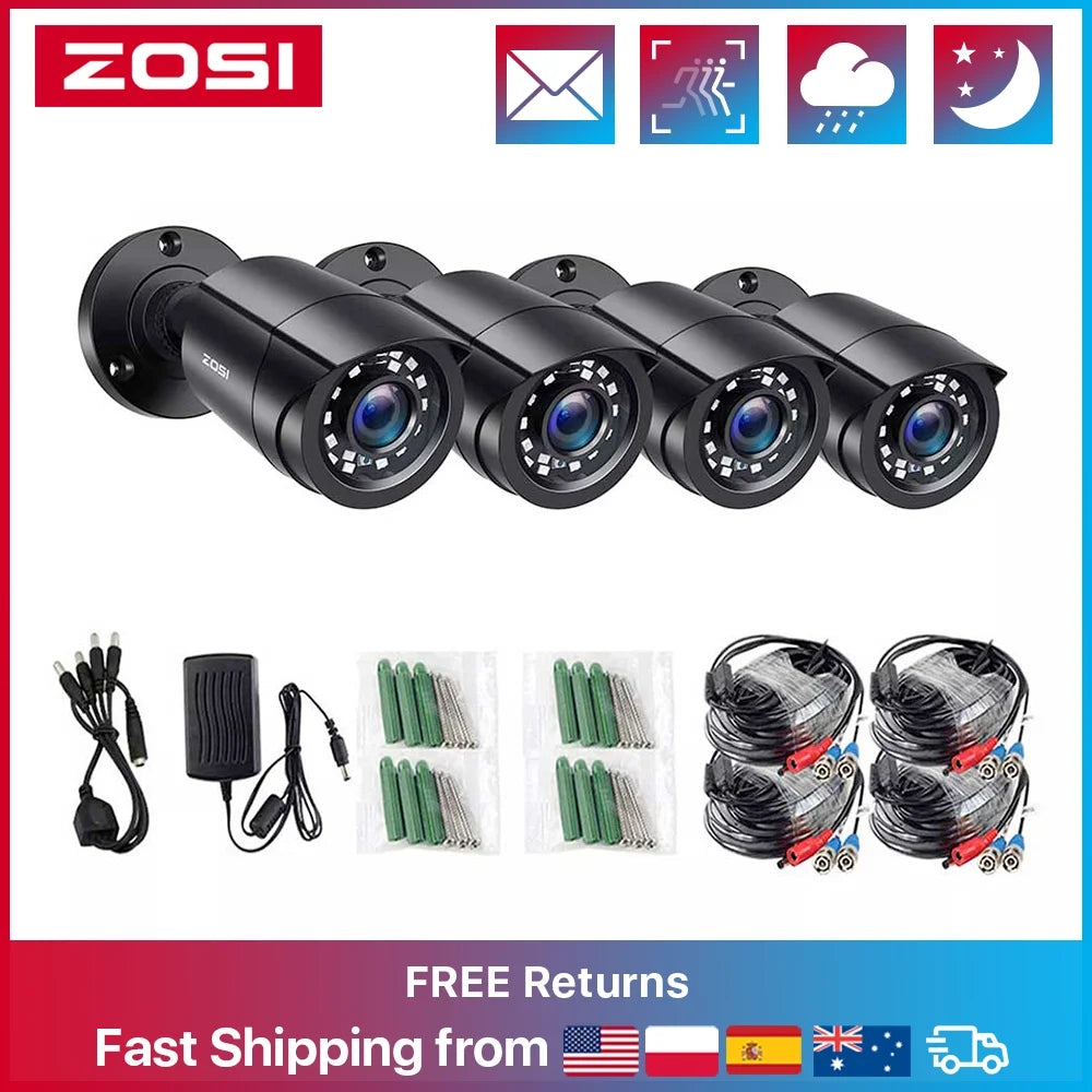 ZOSI 1080P CCTV Security Camera, 80ft Night Vision, 3.6mm Lens 24 IR LEDs, Outdoor Whetherproof Surveillance Camera