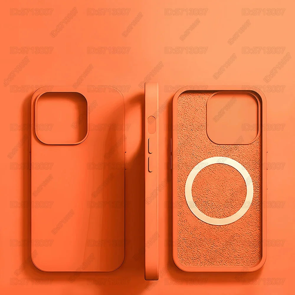 Magnetic Liquid Silicone Phone Case for iPhone - Shock-Absorbing Cover Orange Tidesmit