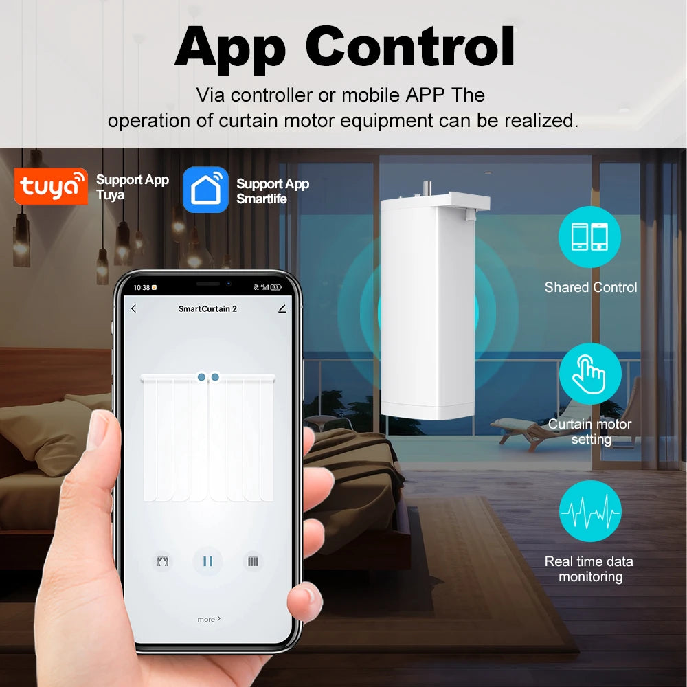 Smart Curtain Motor WiFi Zigbee Silent Electric Track - Tidesmit Tidesmit