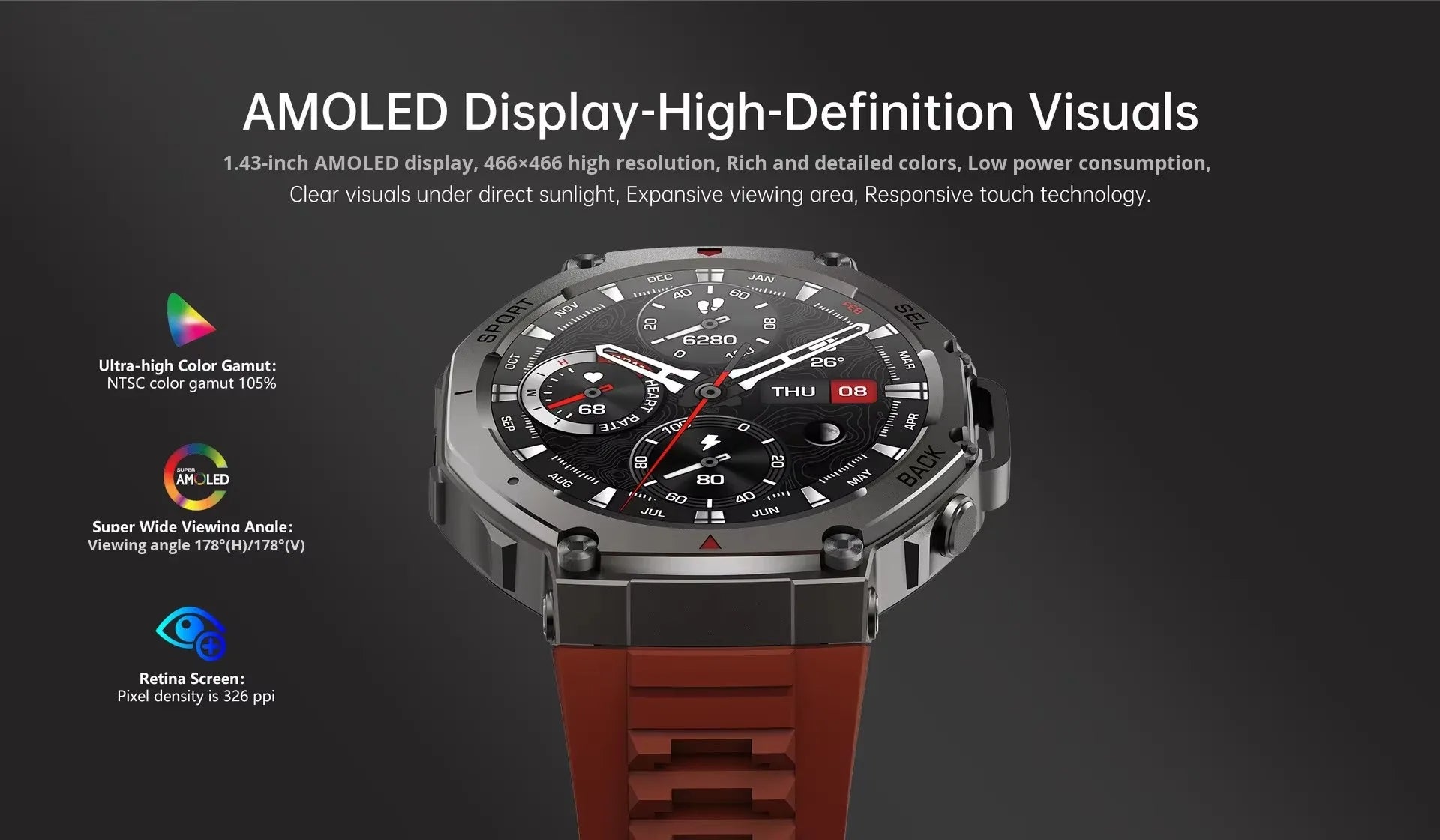 YLL-Dm58 Android Smart Watch AMOLED Screen for Answer Calls GPS Altitude Barometric Compass 5ATM Waterproof NFC Sleep