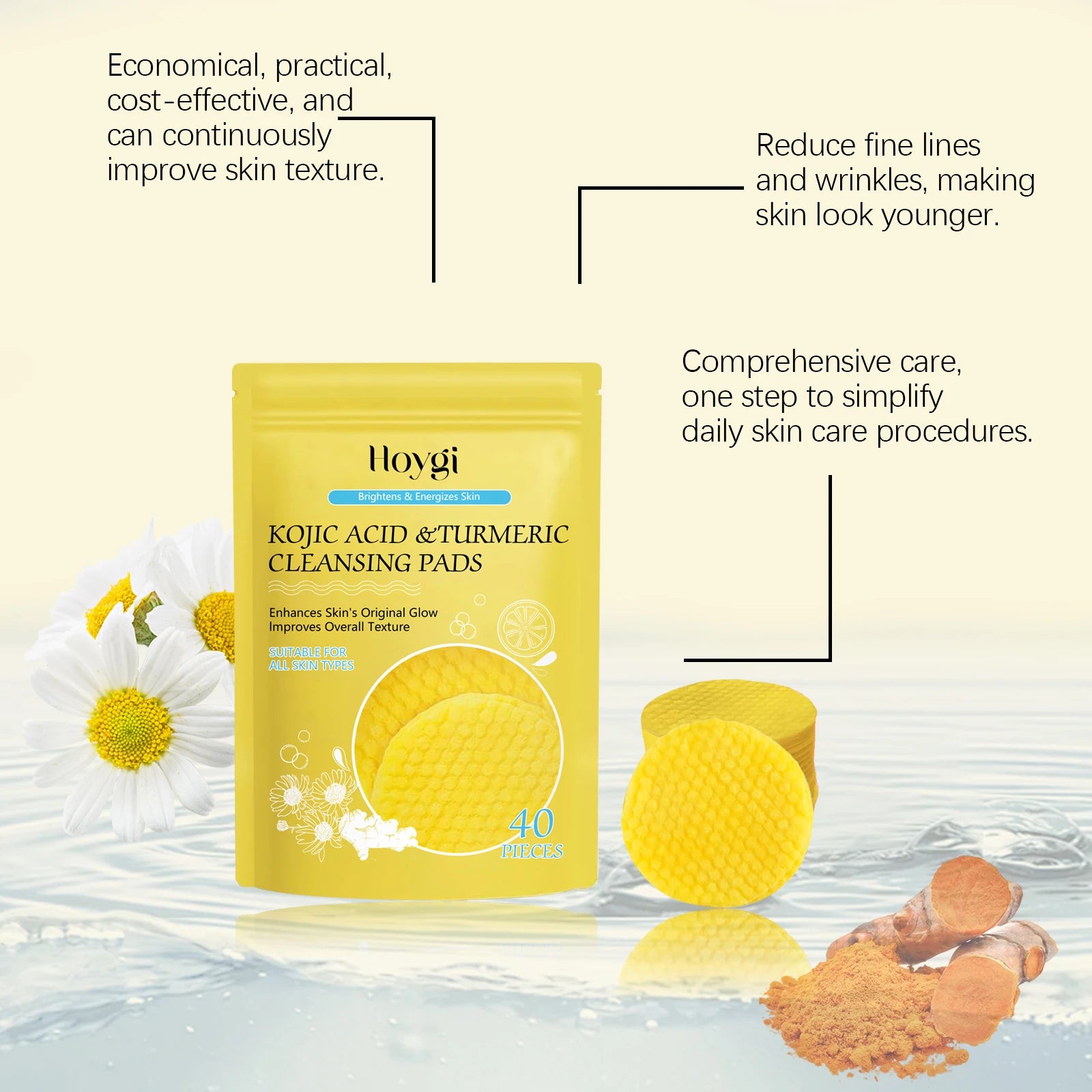 Turmeric Kojic Acid Cleansing Pads Exfoliating Pads Facial Sponges For Cleansing Exfoliating Daily Cleansing Skin Care Tools