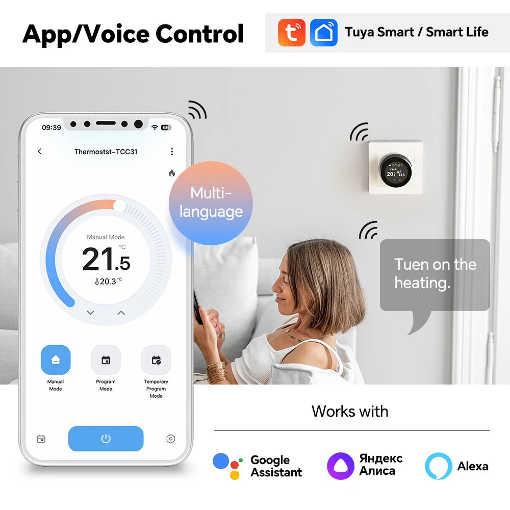 Tuya WiFi Smart Knob Thermostat for Electric Floor Heating Water/Gas Boiler Heating Thermoregulator Support Alexa Google Home