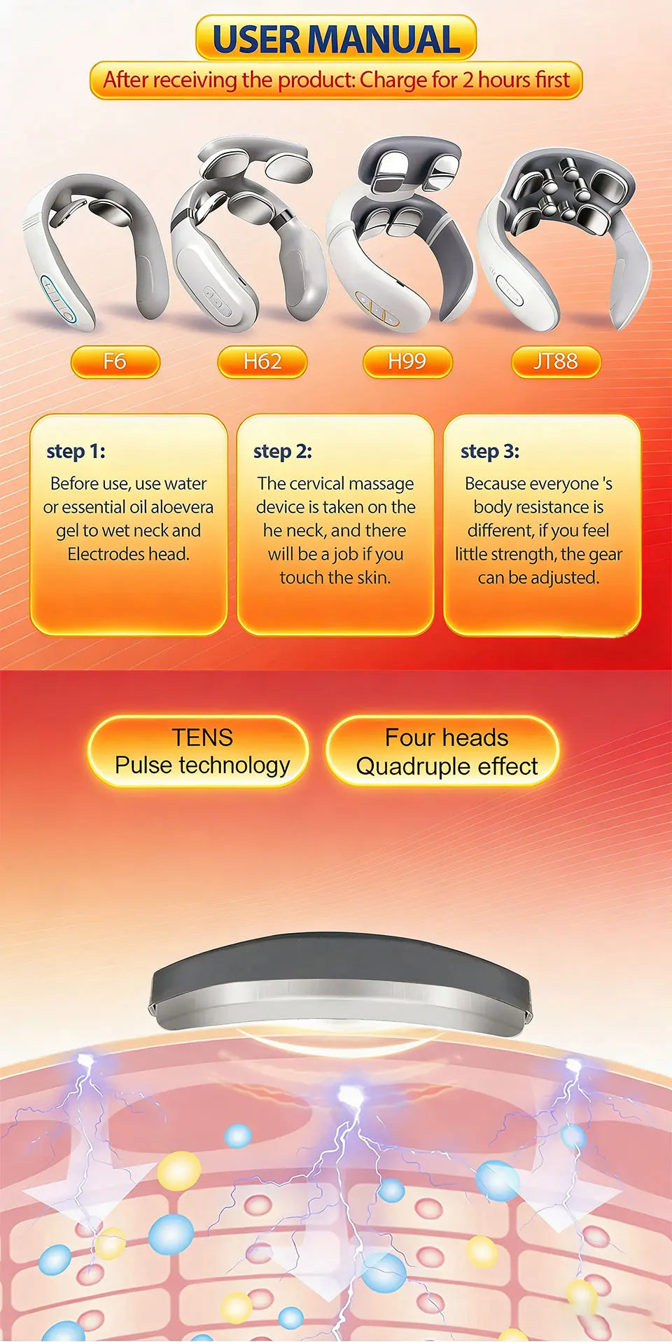 Vibration Neck Massager with Heated Pulse Relief - H808 Model Back Massage Instrument Tidesmit