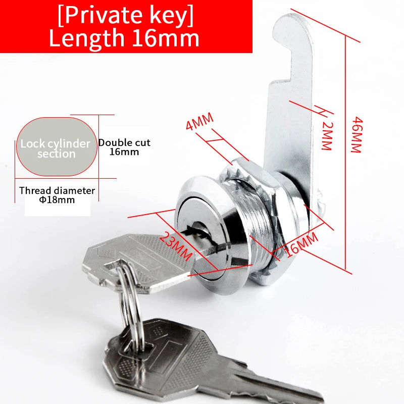 5/20SETS Metal Cylinder Cabinet Security Locker Cam Lock With 2 Keys Same Key Different Key Security Mailbox Lock Drawer 16mm