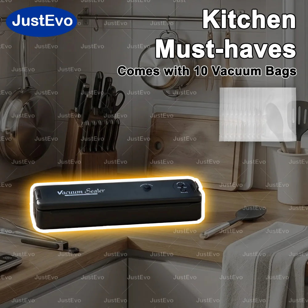 JustEvo Food Vacuum Sealer Machine Portable Automatic Food Saver Includes 10 Bags US Plug Kitchen Mini Packaging Appliance Seal in Seconds
