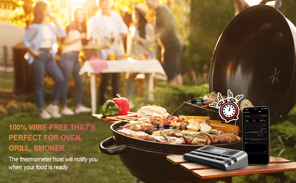 Wireless Meat Thermometer with Dual-Sensor Probe, Real-Time Ambient & Food Temperature Tracking for Precise Cooking Control