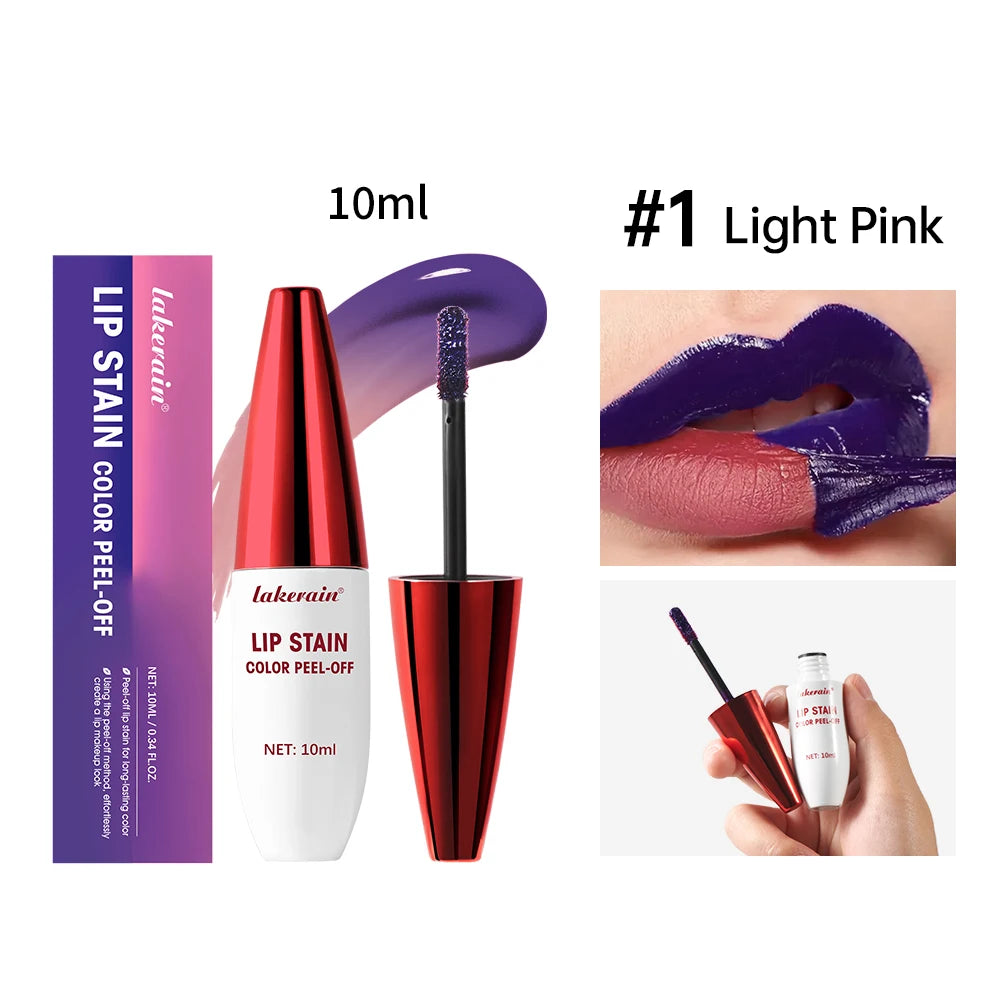 Lakerain peel-off lip stain in #1 Light Pink. Waterproof, long-lasting matte lip tint with applicator.
