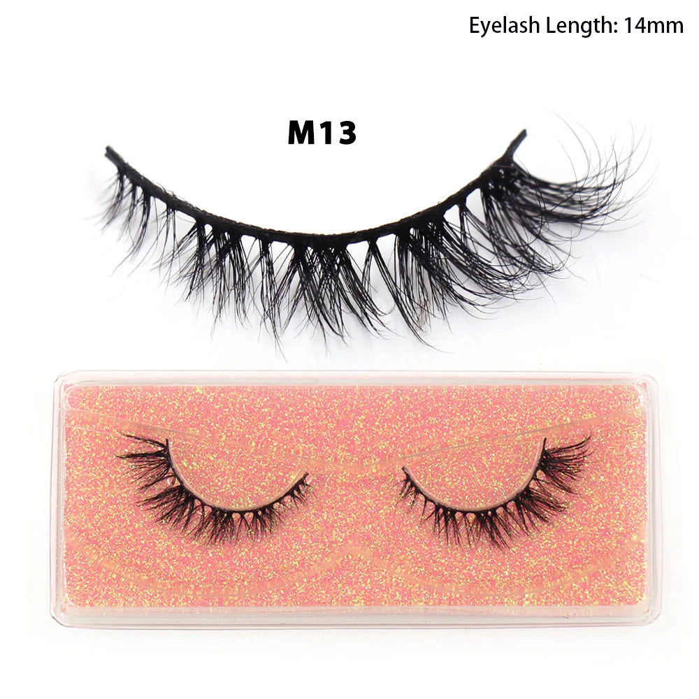 Tidesmit 12mm-15mm short natural 3D mink lashes fluffy wispy false eyelashes cruelty free face makeup detail view