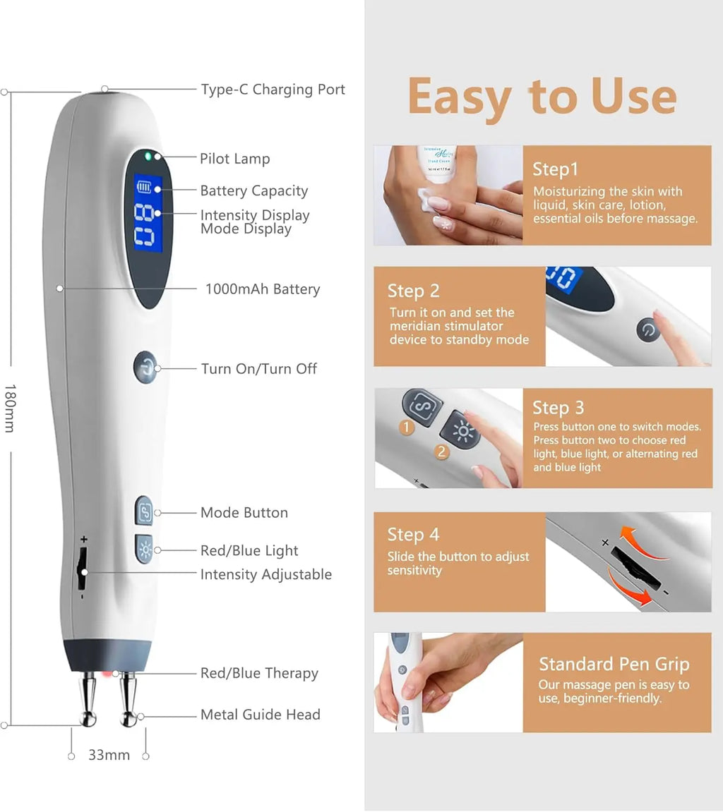 Electric Acupuncture Pen Rechargeable Meridian Massage Tool for Relief Back Massage Instrument Tidesmit