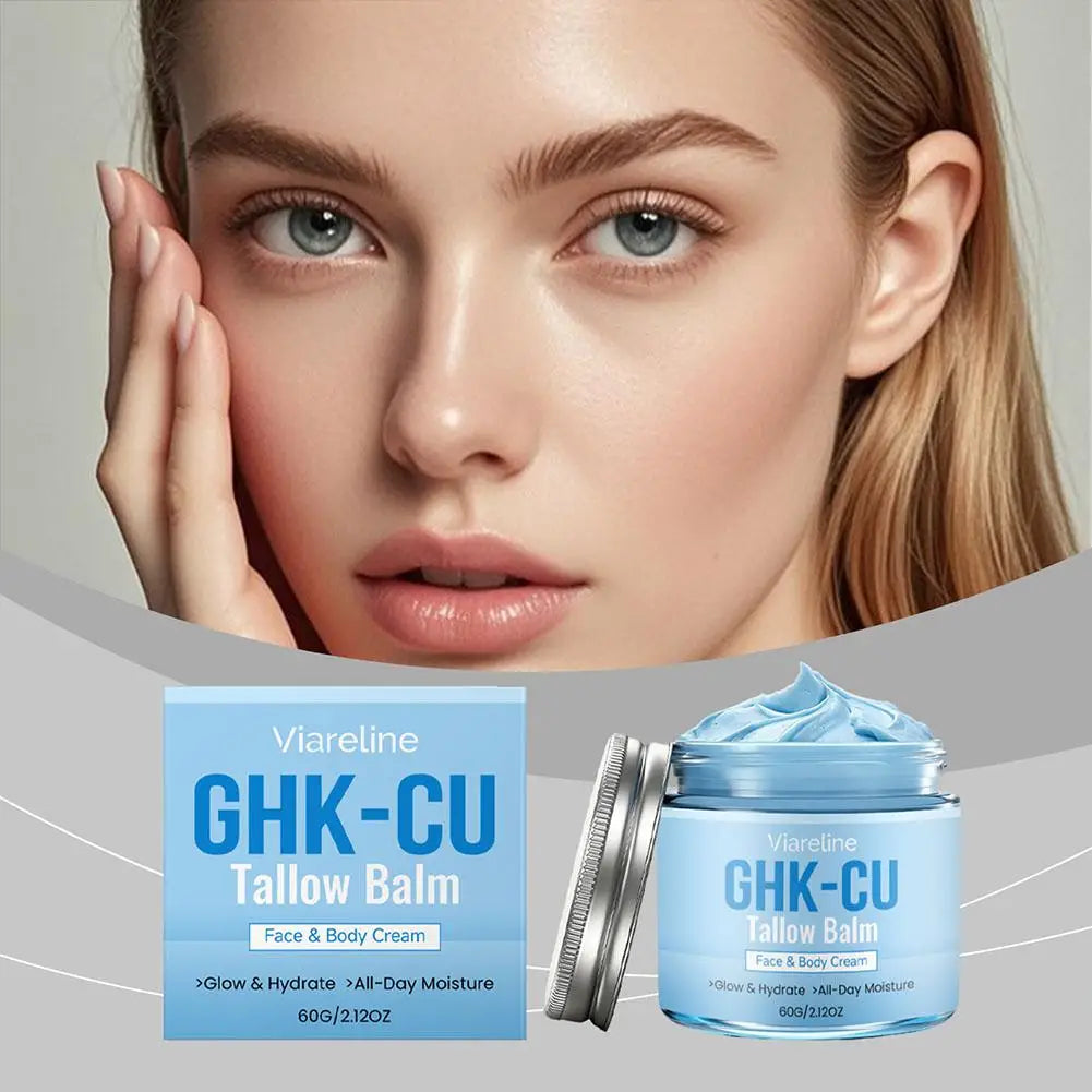 GHK-Cu Peptide Cream for Face, Blue Beef Tallow Moisturizer with Copper Peptides Gentle Safe for Face Hands Body Deep Nourishing