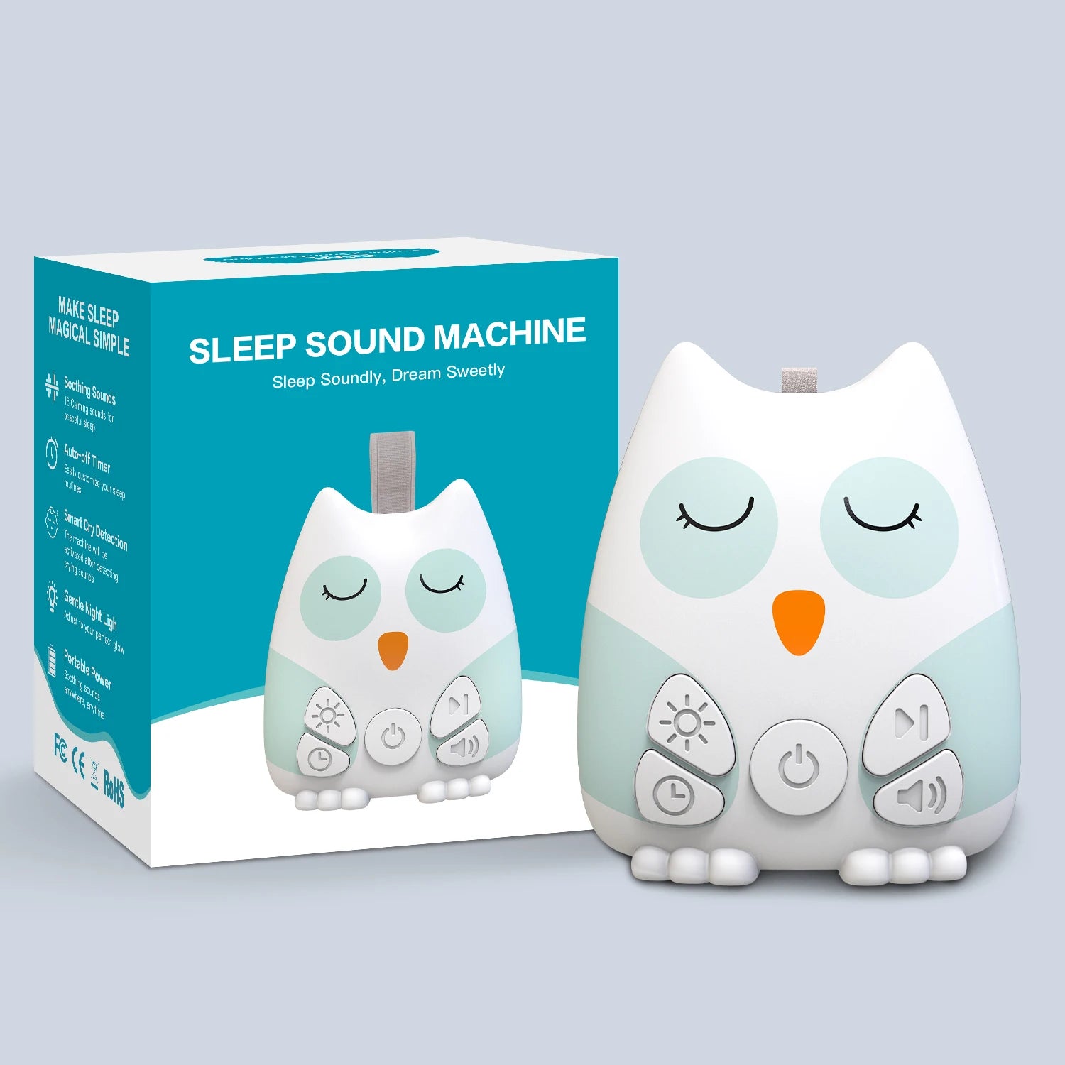 White Noise Machine Portable Baby Sleep Assistant Smart Cry Detection 15 Calming Sounds Night Light Timer Baby Shower Gift
