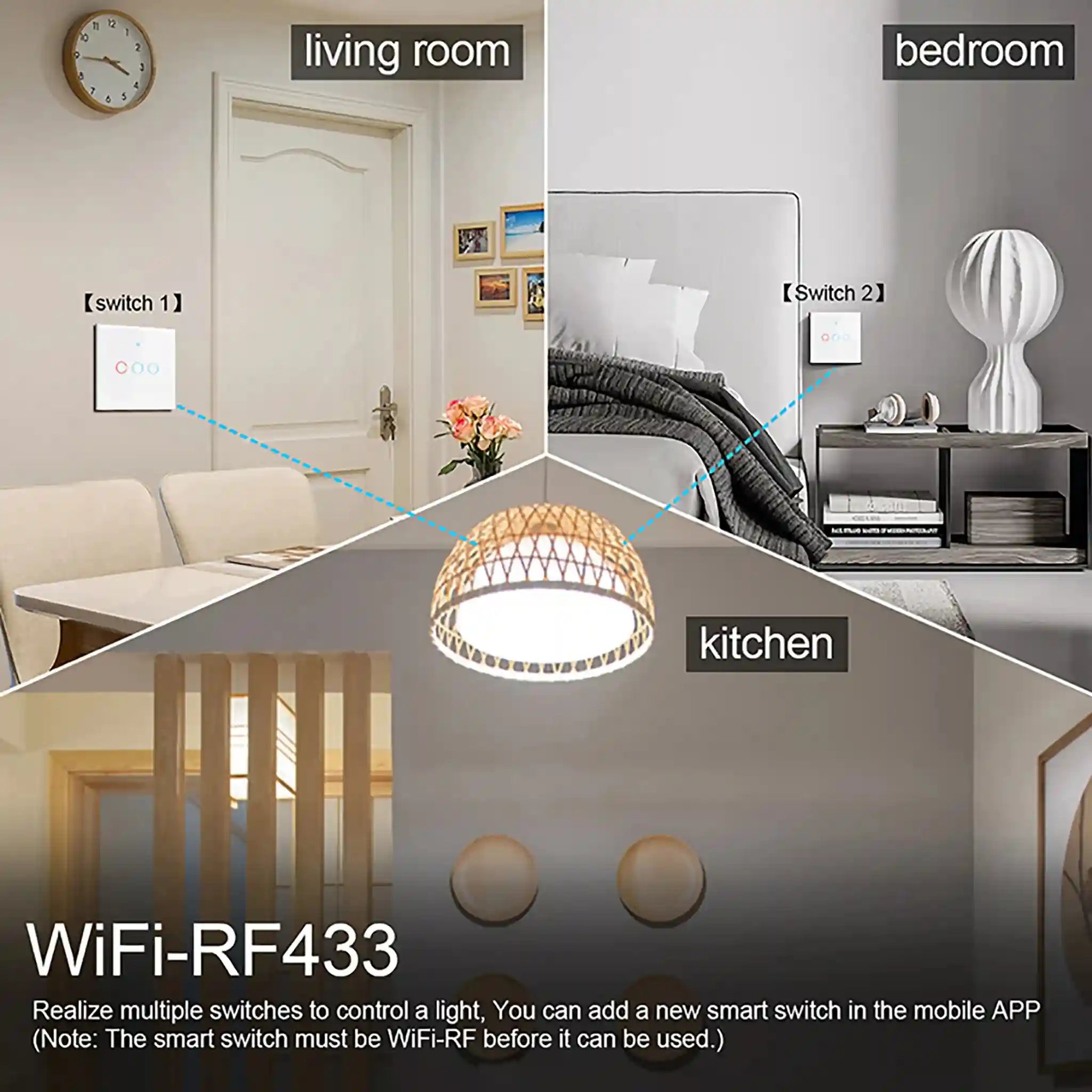 WiFi Smart Light Switch No Neutral Wire - 1, 2, or 3 Gang Options Tidesmit