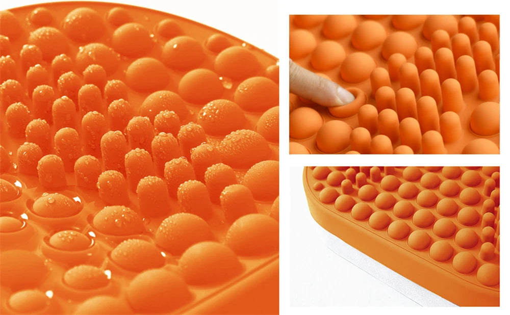 Orange soft silicone foot rest massager with textured bumps for under-desk office relief and plantar fasciitis support.