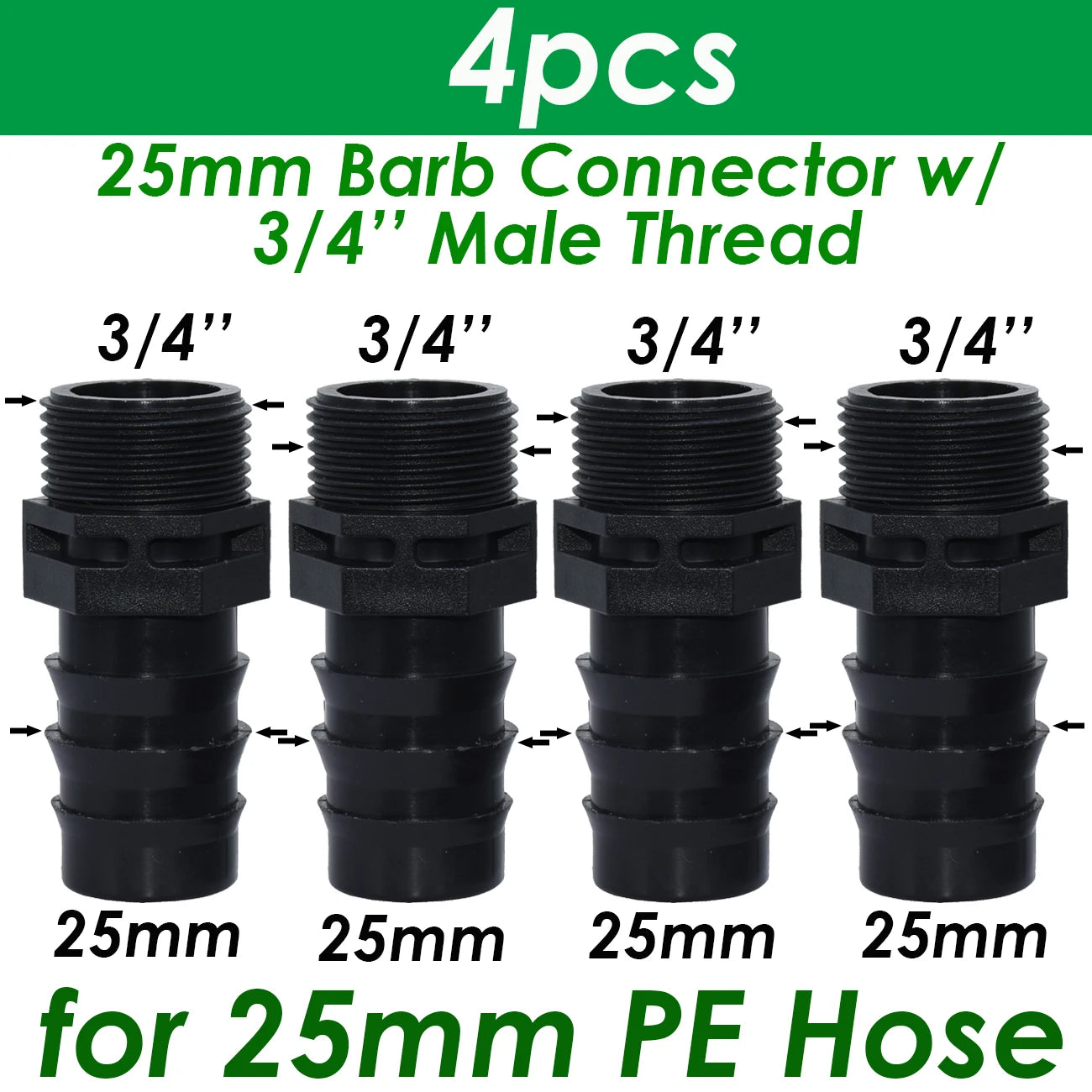1/2" 3/4" Male Female Thread Connector To Barb 16mm 20mm 25mm PE Hose Adapter Tee Elbow Garden Irrigation Drip Watering System