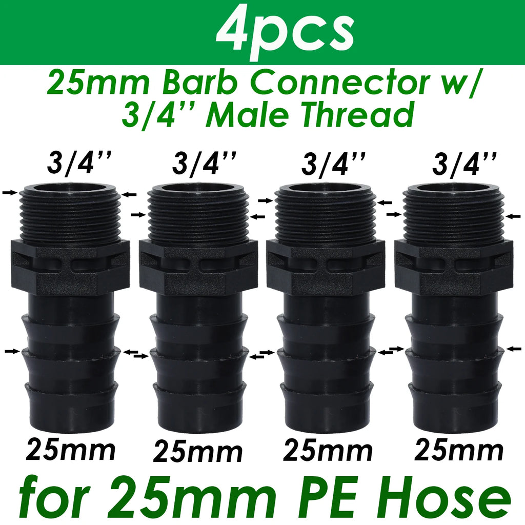 1/2" 3/4" Male Female Thread Connector To Barb 16mm 20mm 25mm PE Hose Adapter Tee Elbow Garden Irrigation Drip Watering System