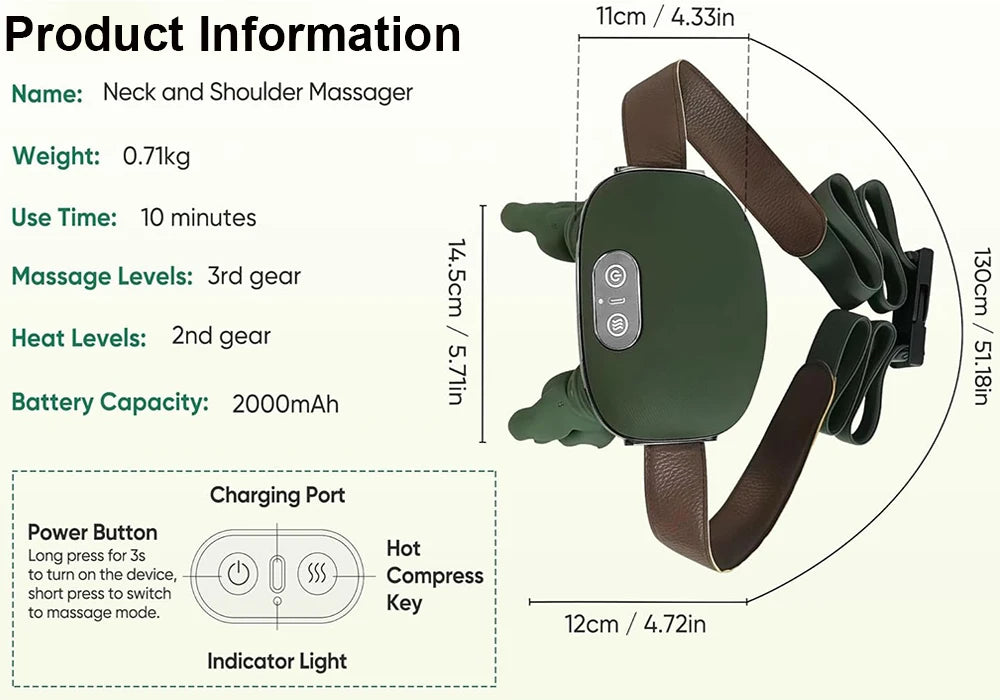Electric Neck Massager: 4D Deep Tissue Kneading Tool (Green) Relaxation Treatment Tidesmit