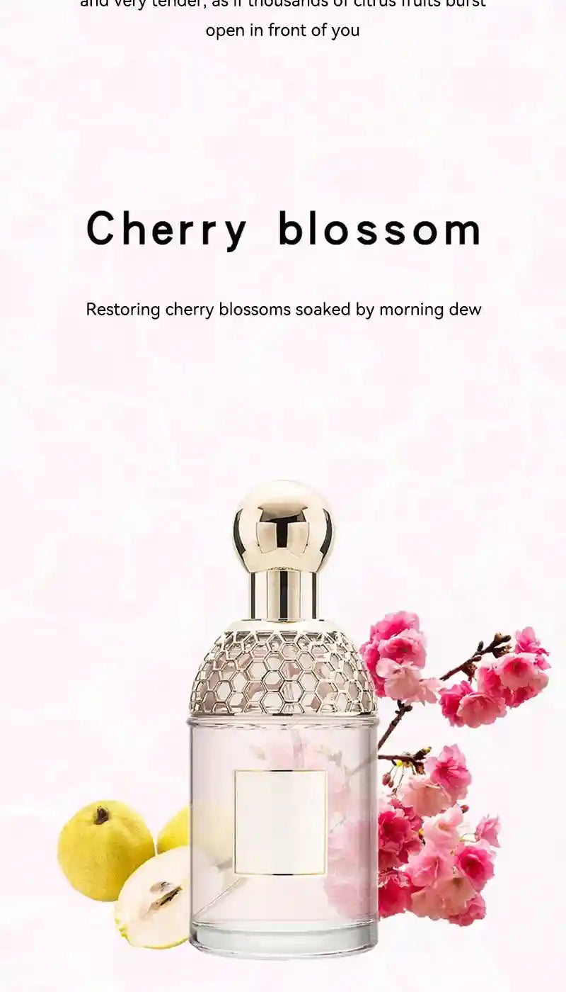 Flora Water Cherry Blossom EDT: Women's floral fruity perfume in a glass bottle with honeycomb gold cap, 100ml.