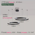 Modern 3-Ring LED Chandelier - Adjustable Dimmable Black Finish 2 Rings Black S Tidesmit