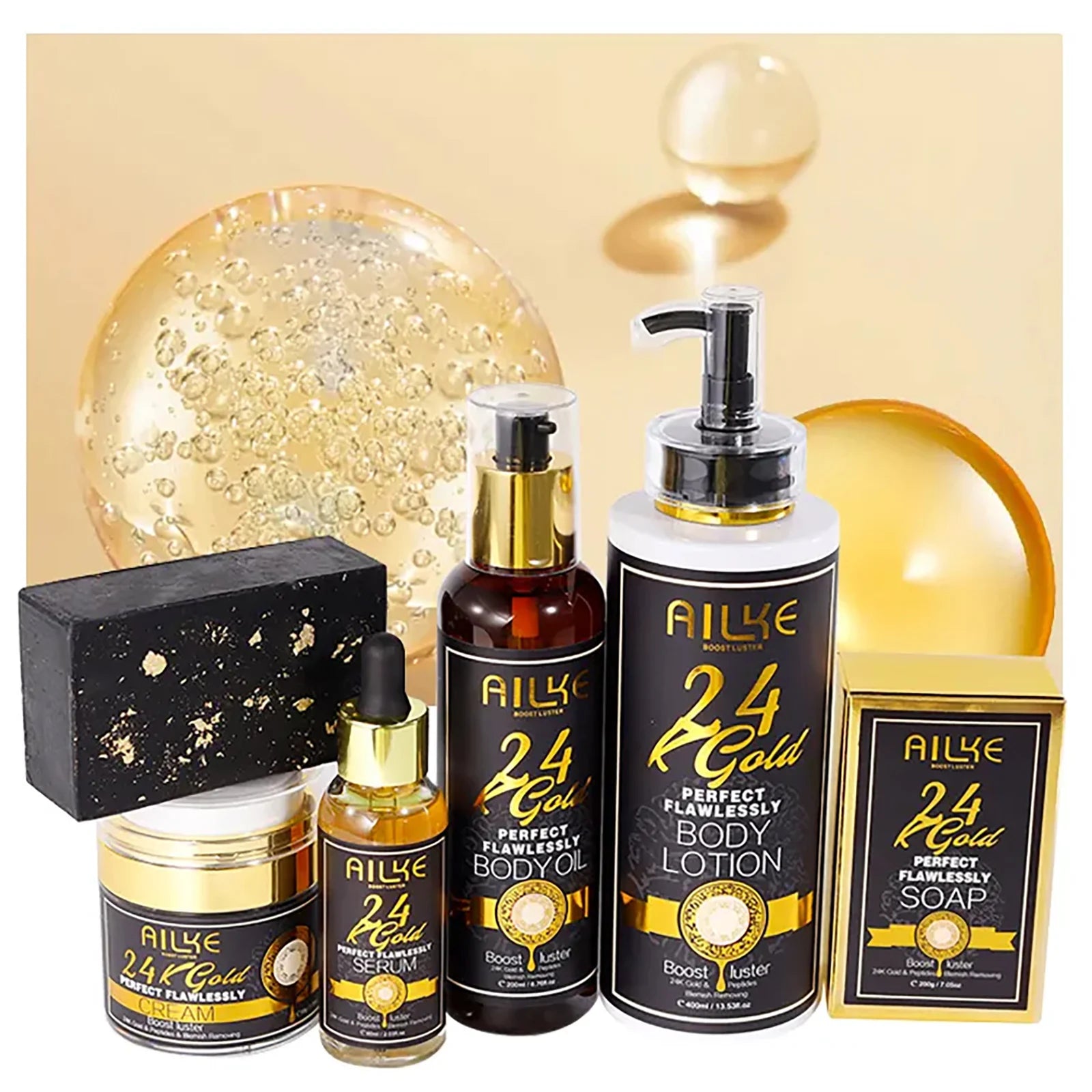 AILKE 24k Gold Flawlessly Whitening Skin Care Set For All Skin Type, Moisturizer, Reduce Black Spots, Smoothing, Brightening