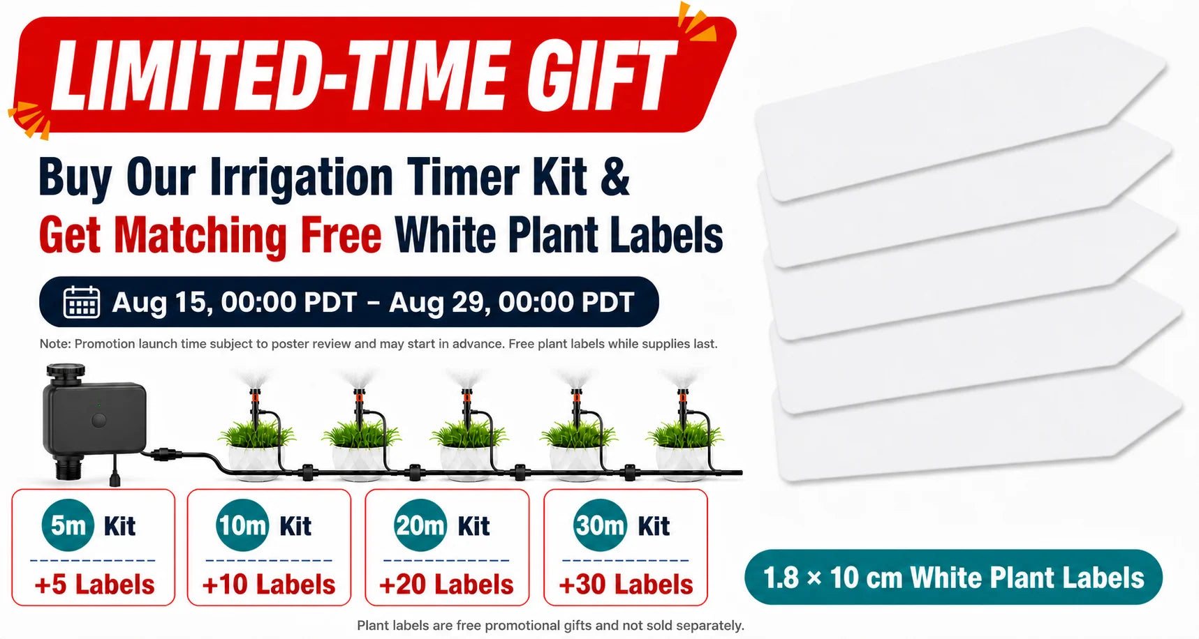 Irrigation timer kit with multiple plant label cards included, shown as a gift set