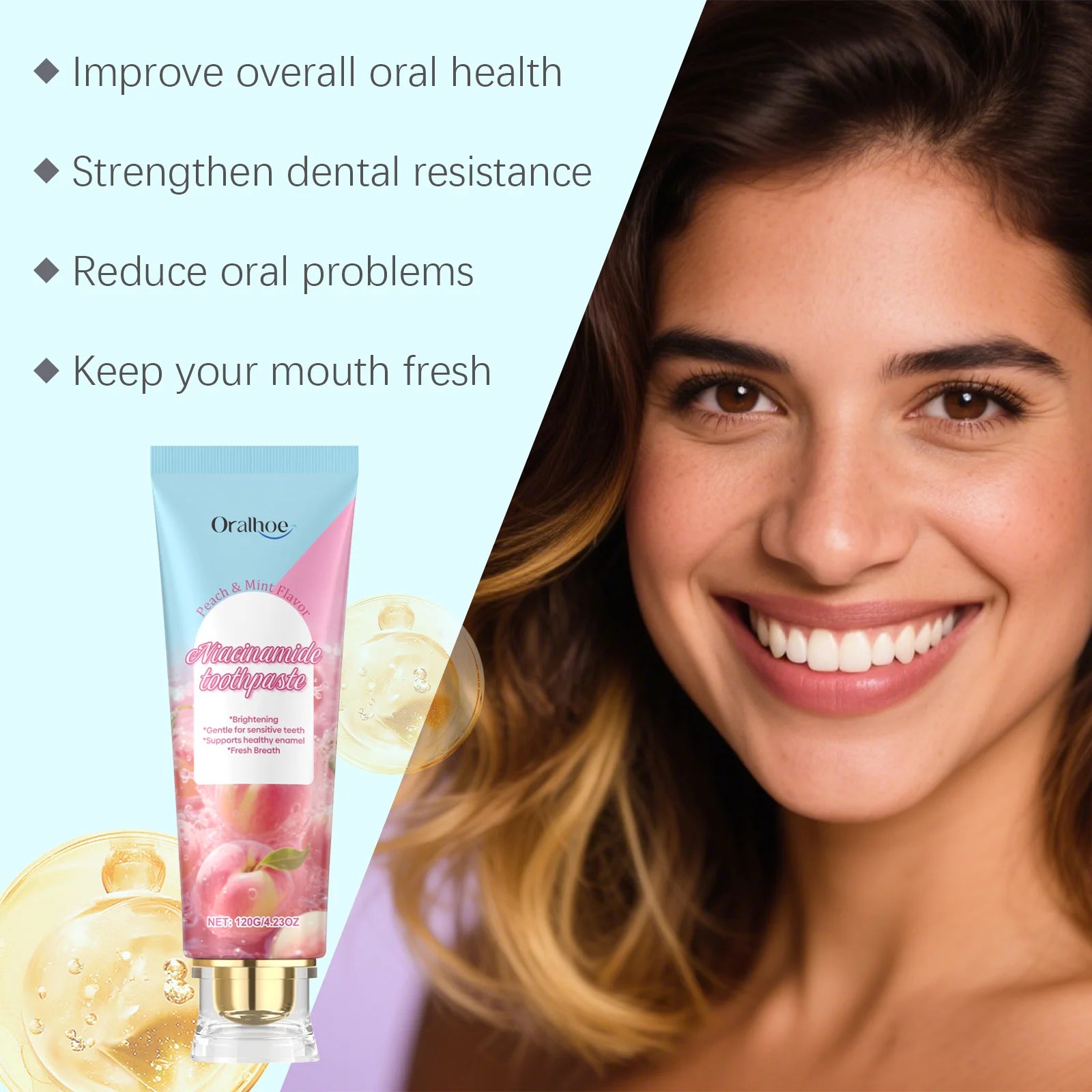 Tidesmit Niacinamide whitening toothpaste for deep stain removal, fresh breath, and soothing oral care.
