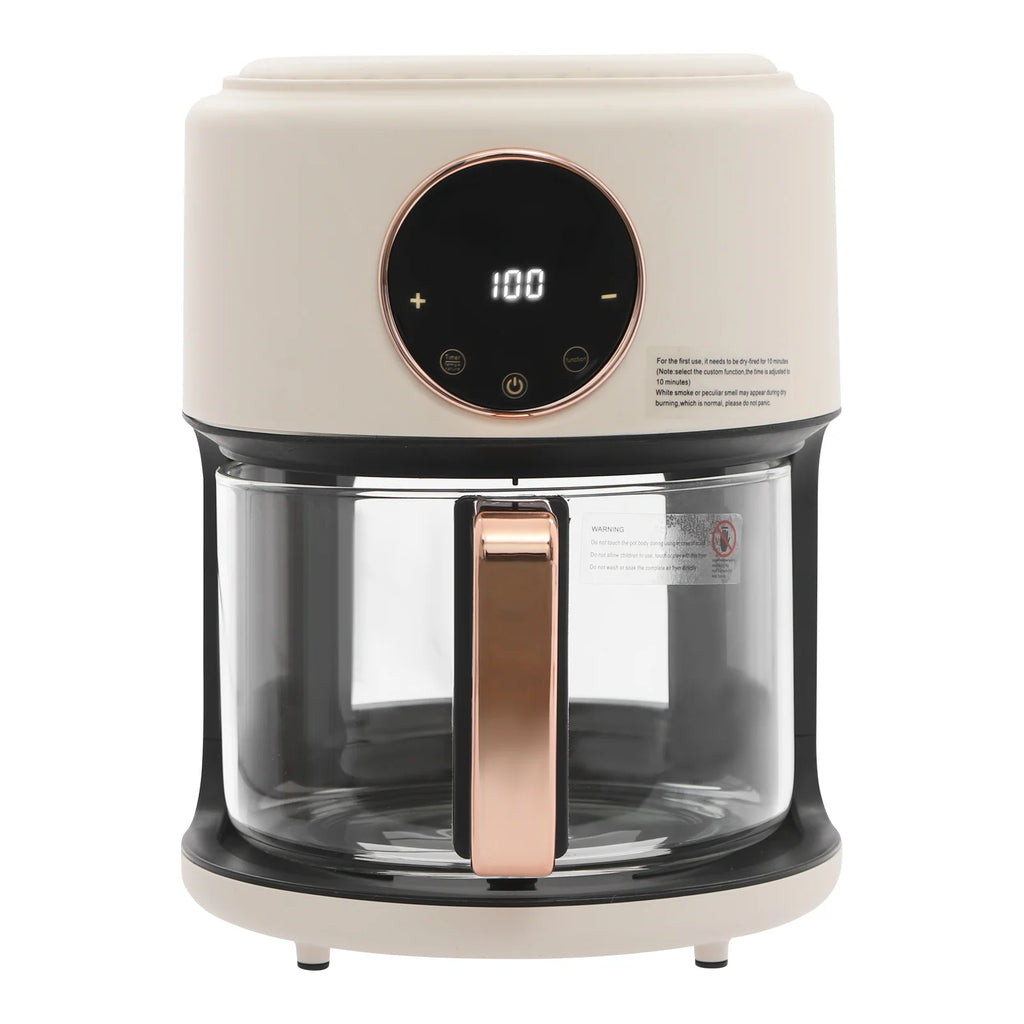 110V US Plug 4.44Qt Glass Air Fryer 1200W Touch Digital Display 8 Cooking Presets 176℉-392℉ Adjustable Temp Time Non-stick