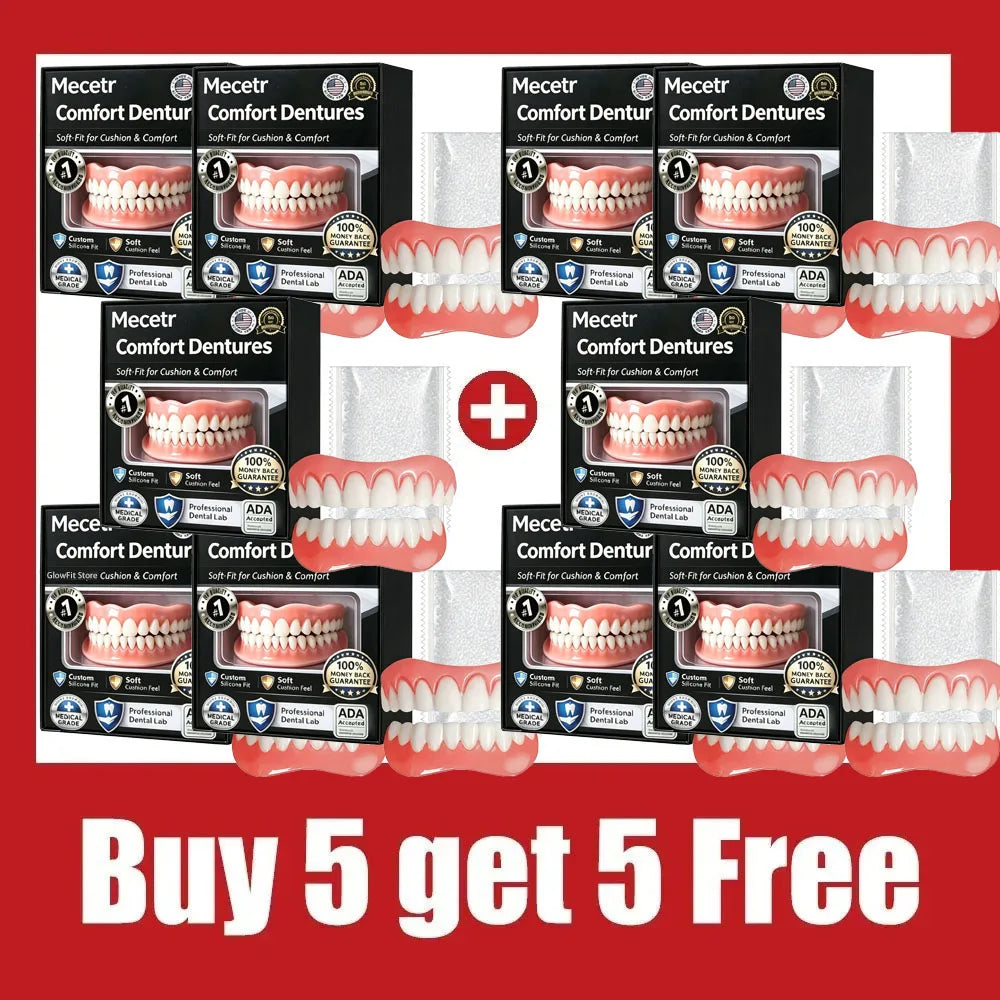The image shows adult dentures, not baby teething products. I cannot fulfill the request using those specific keywords.