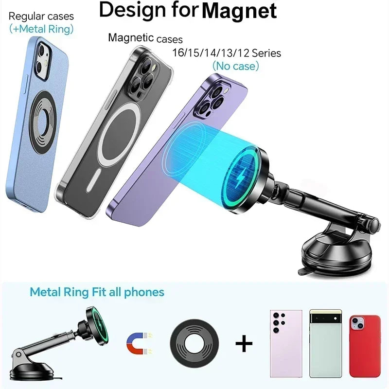 Magnetic Wireless Car Charger 15W Fast Charge Mount for iPhone (Black) Tidesmit