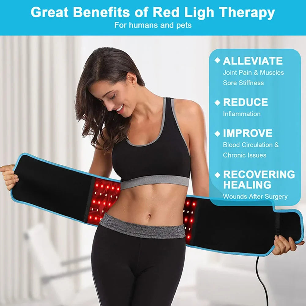 Red ＆Infrared LED Light Therapy Belt 850nm 660nm Back Pain Relief Wrap Burn Fat Wrap Slimming Machine Waist Heat Pad Full Body