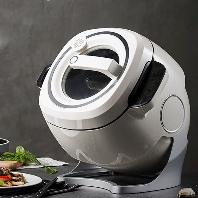 White 360-degree drum cooking machine with viewing lid, built-in control panel